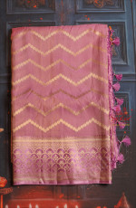 PEARLY PURPLE COLOUR SATIN BANARAS SAREE WITH ZARI MOTIF AND SELF BLOUSE