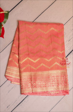 PEACH COLOUR SATIN BANARAS SAREE WITH ZARI MOTIF AND SELF BLOUSE