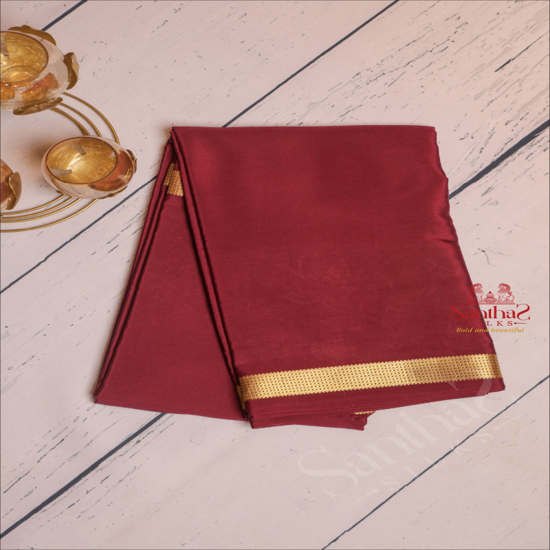 JAM PURPLE COLOUR MYSORE SILK SAREE WITH GOLDEN ZARI BORDER AND BLOUSE