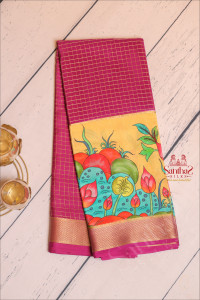 red-violet-colour-checked-mysore-silk-saree-with-digital-print-border-and-blouse