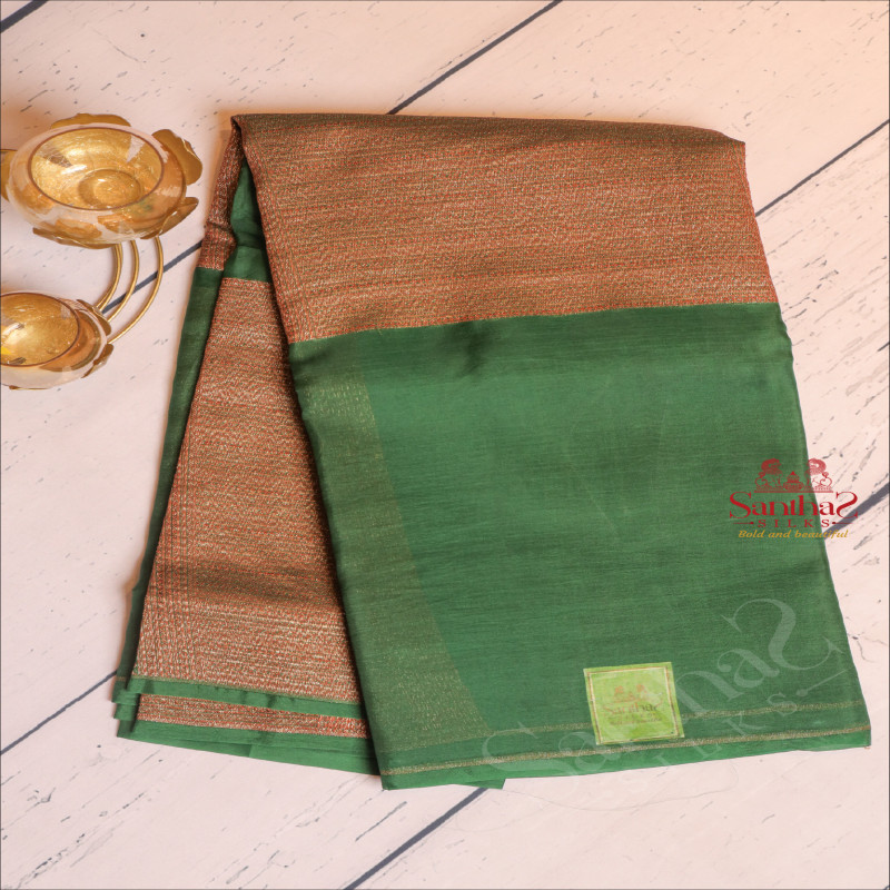 GREEN COLOUR KORA ORGANZA SAREE WITH SELF BLOUSE & BORDER