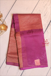 dark-purple-colour-kora-organza-saree-with-self-blouse-border