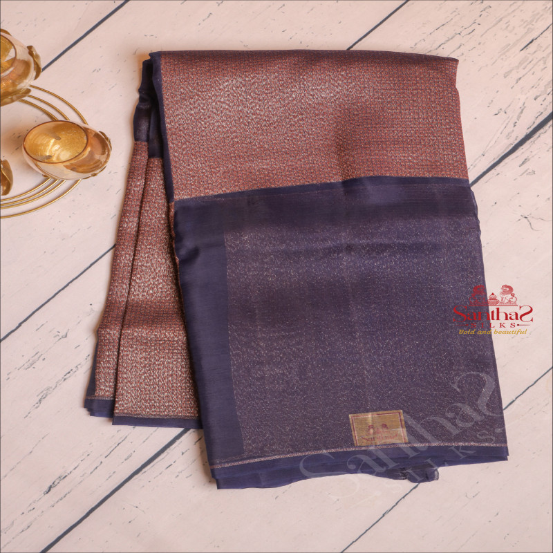 DARK BLUE COLOUR KORA ORGANZA SAREE WITH SELF BLOUSE & BORDER