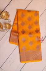 MUSTARD YELLOW COLOUR KORA ORGANZA SAREE WITH SELFBLOUSE & BORDER