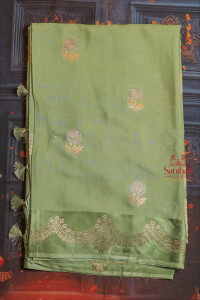 mantis-green-colour-satin-banaras-saree-with-floral-butta-and-zari-motif-with-self-blouse