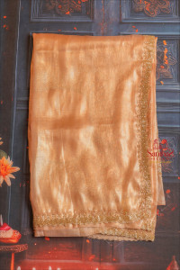 gold-colour-organza-tissue-saree-with-fancy-work-border-and-self-blouse