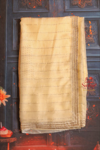 sandal-colour-work-saree-with-fancy-stone-border-and-self-blouse