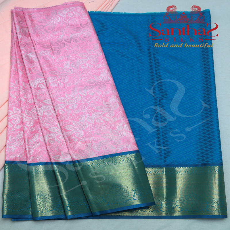 BABY PINK IN BODY WITH CONTRAST BLOUSE & BORDER