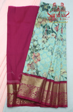 LIGHT GREEN IN BODY FLORAL WITH CONTRAST BLOUSE & BORDER