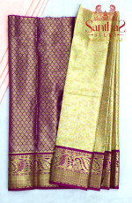 GOLDEN TISSUE BODY IN FLORAL PATTERN WITH PINK  BORDER AND JACQUARD BLOUSE