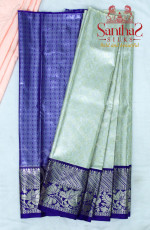 SILVER COLOUR TISSUE BODY IN CONTRAST BLOUSE & BORDER