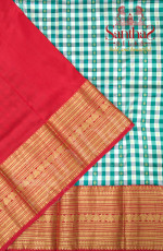 GREEN & WHITE CHECKED BODY WITH CONTRAST BLOUSE & BORDER