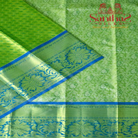 FLOURESCENT GREEN BODY IN TISSUE FLORAL PATTERN WITH CONTRAST BLOUSE & BORDER
