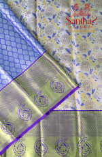 SILVER GREY TISSUE BODY IN FLORAL PATTERN WITH CONTRAST BLOUSE & BORDER