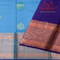 BLUE COLOUR BODY IN ZARI BUTTA WITH CONTRAST BLOUSE & BORDER