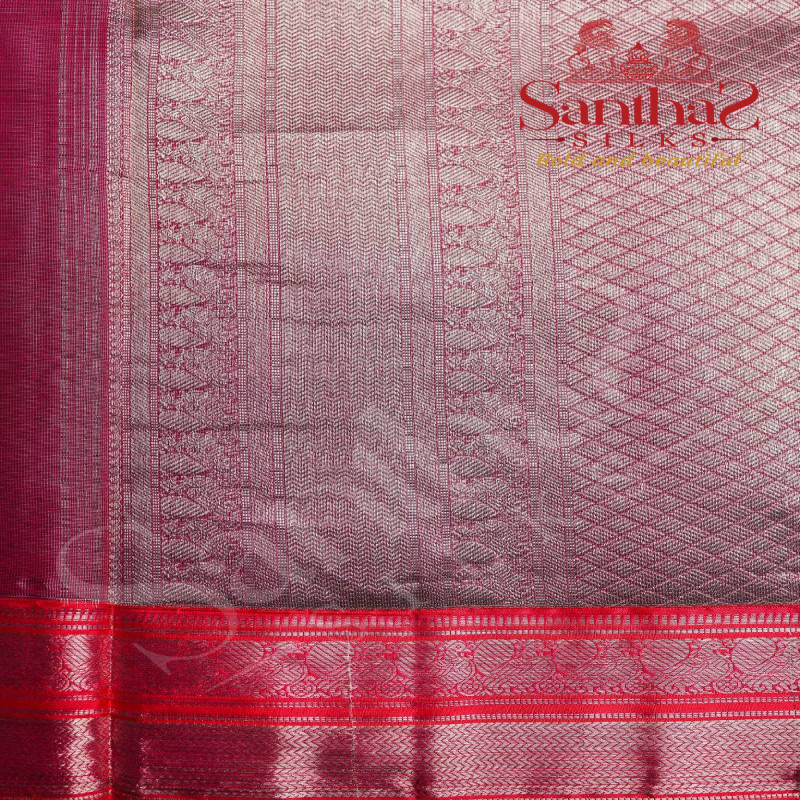 GREYISH BLUE BODY IN DIGITAL PRINT SILVER ZARI  WITH CONTRAST BLOUSE & BORDER