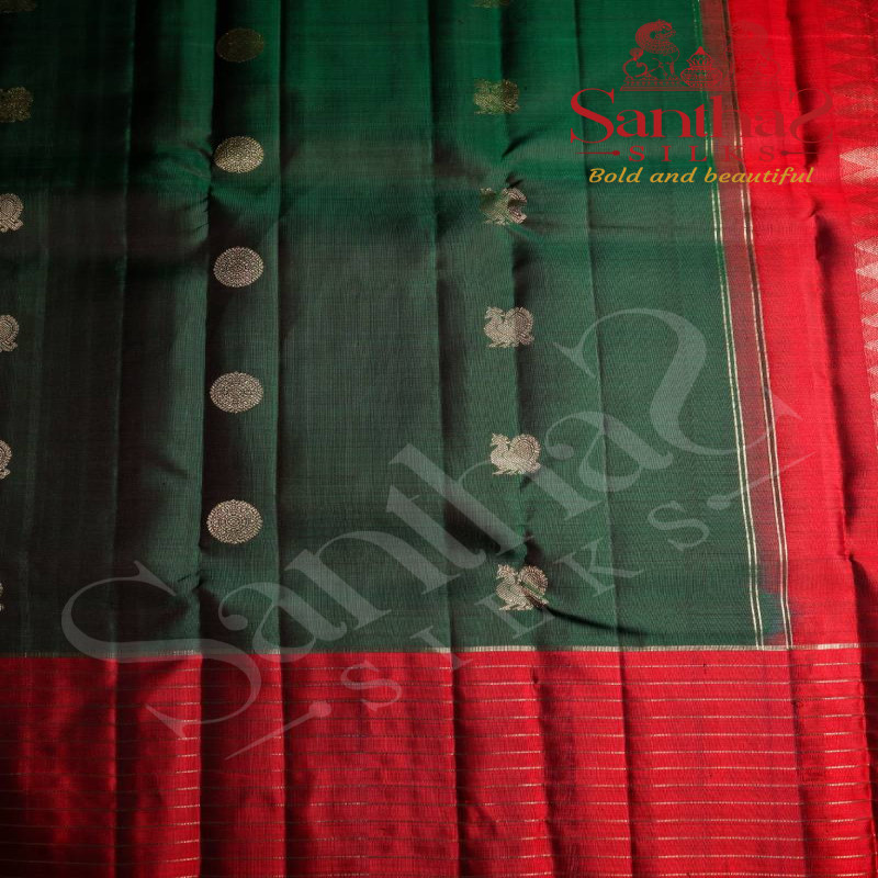 DARK GREEN COLOUR BODY ANNAM CHAKKARAM BUTTA WITH CONTRAST BLOUSE & BORDER