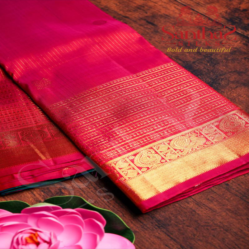 PINK COLOUR BODY VAIRAOOSI STRIPS ANNAM CHAKKRAM BUTTA SELF BORDER WITH CONTRAST BLOUSE