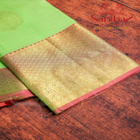 GREEN LIZARD COLOUR BODY GOLDEN ZARI LEAF BIG BUTTA WITH CONTRAST BLOUSE & BORDER