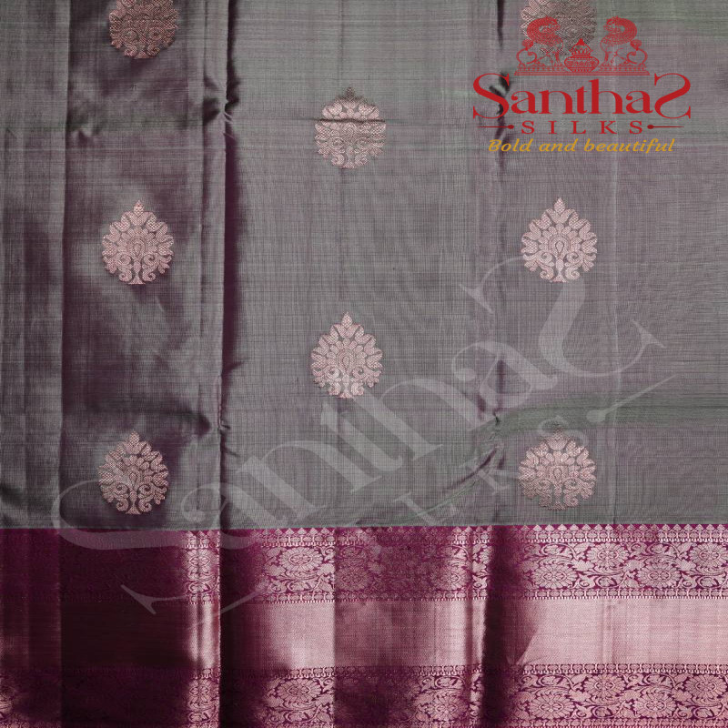 GREY WITH MAROON SHADE COPPER ZARI BUTTA WITH CONTRAST BLOUSE