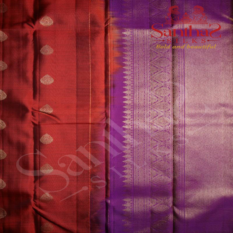 GINGER ORANGE COLOUR BODY GOLDEN ZARI BUTTA WITH CONTRAST BLOUSE & BORDER