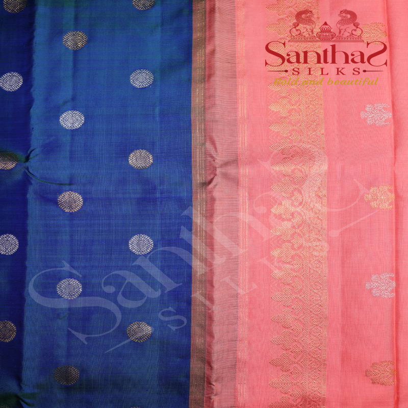 TEAL BLUE COLOUR BODY COIN ZARI BUTTA WITH CONTRAST BLOUSE