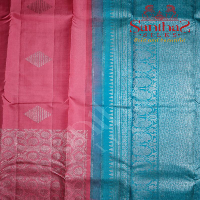 NEON PINK COLOUR BODY FLORAL SILVER ZARI BUTTA WITH CONTRAST BLOUSE