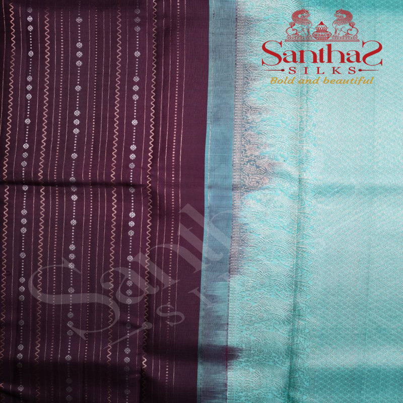 BROWNISH RED COLOUR BODY ALL OVER BUTTA WITH CONTRAST BLOUSE