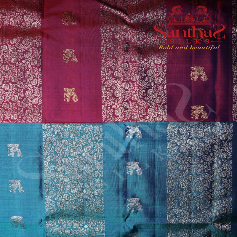 PEACOCK BLUE COLOUR BODY HALF & HALF WITH CONTRAST BLOUSE