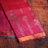 MAGENTA COLOUR BODY FLORAL PATTERN GOLDEN ZARI BORDER WITH CONTRAST BLOUSE