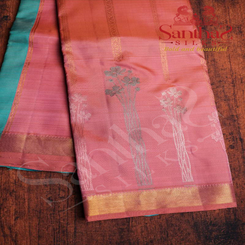 ONION PINK COLOUR BODY FLORAL PATTERN GOLDEN ZARI BUTTA WITH CONTRAST BLOUSE