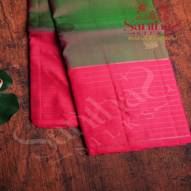 GREENISH PINK COLOUR BODY ANNAM CHAKKARAM BUTTA WITH CONTRAST BLOUSE & BORDER