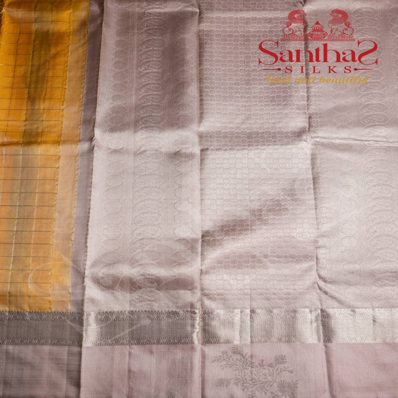 YELLOW COLOUR BODY CHECKS PATTERN WITH CONTRAST BLOUSE & BORDER