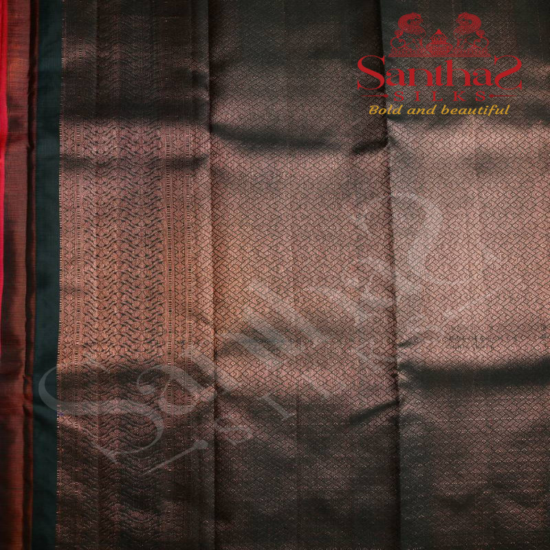 PINKISH ORANGE COLOUR BODY COPPER ZARI SELF PATTERN WITH CONTRAST BLOUSE & BORDER