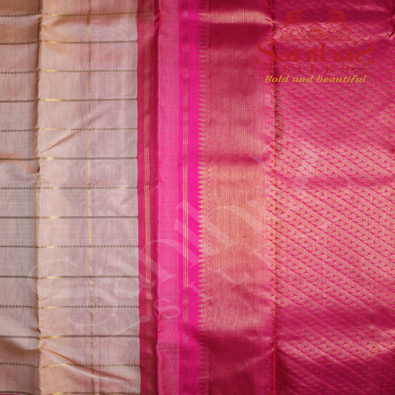 SANDAL COLOUR BODY CHECKS COIN BUTTA WITH CONTRAST BLOUSE & BORDER