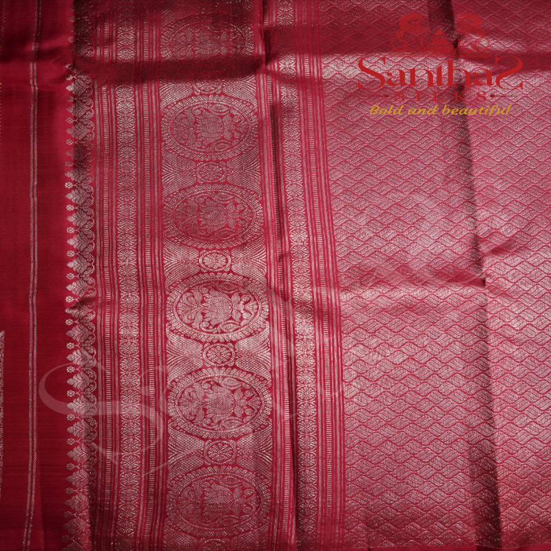 BETEL NUT COLOUR BODY STRIPS SILVER ZARI BODY WITH CONTRAST BLOUSE