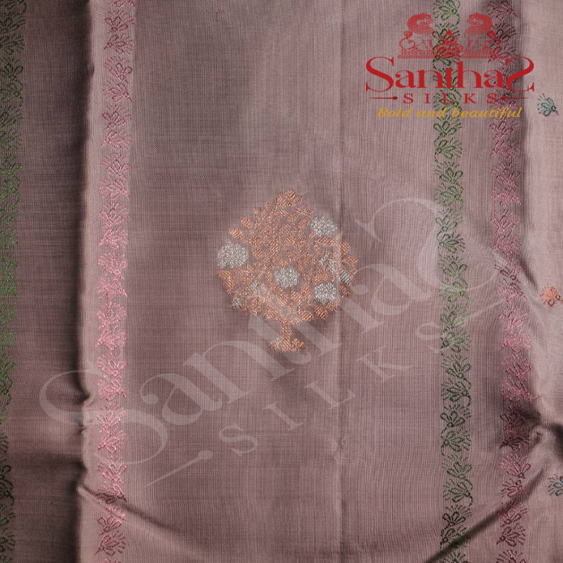 DUSTY GRAY COLOUR BODY COPPER TREE BUTTA WITH CONTRAST BLOUSE