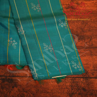 TEAL BLUE COLOUR BODY STRIPS FLORAL BUTTA WITH CONTRAST BLOUSE