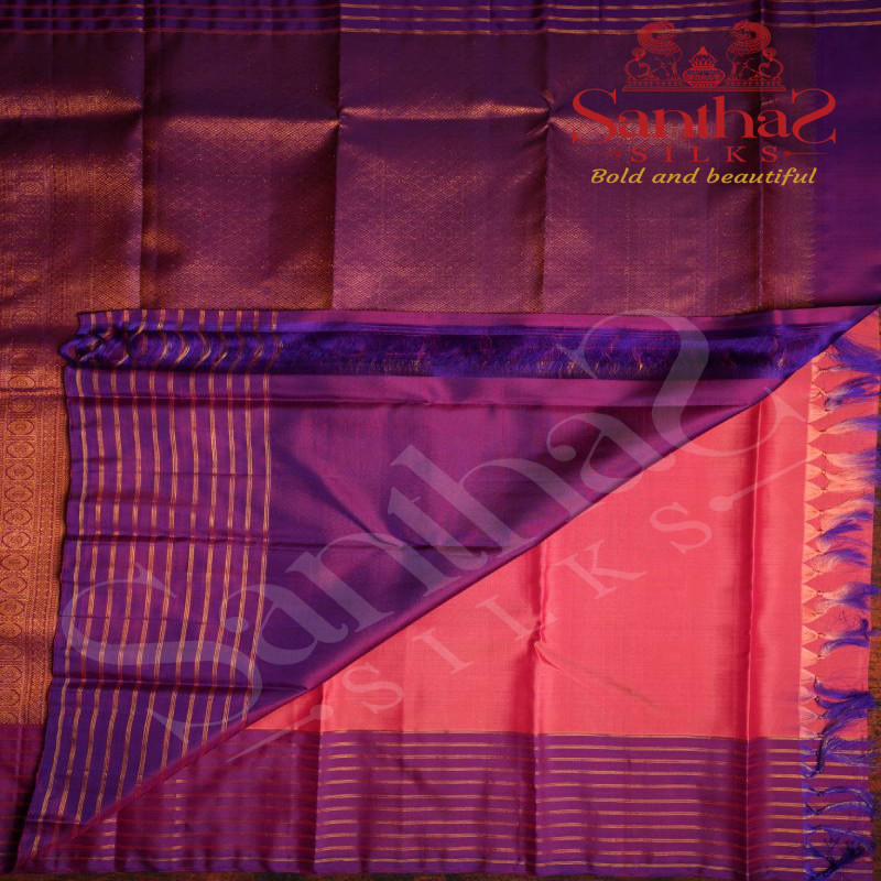 ONION PINK COLOUR BODY WITH GOLDEN ZARI BUTTA AND CONTRAST BLOUSE & BORDER