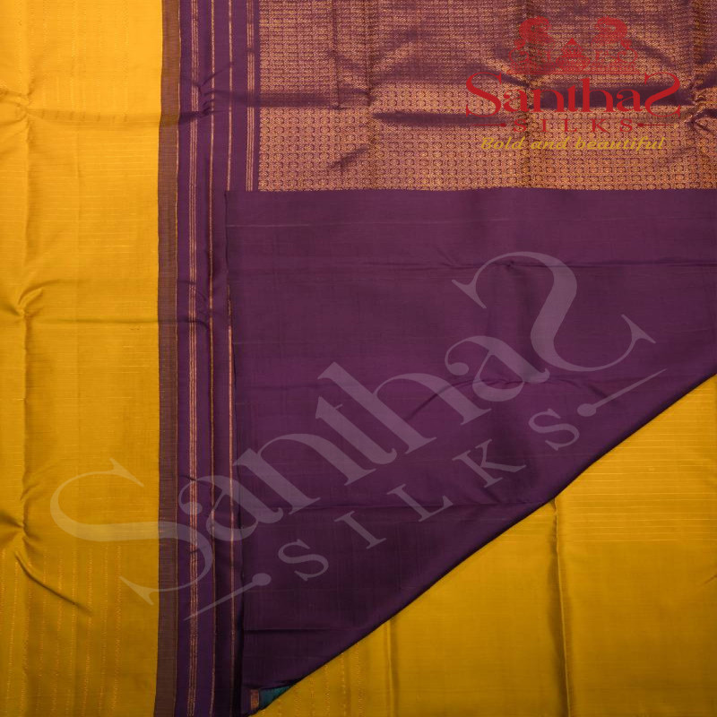 BORDERLESS MEHANDI GREEN COLOUR BODY WITH STRIPS AND VIOLET COLOUR CONTRAST BLOUSE