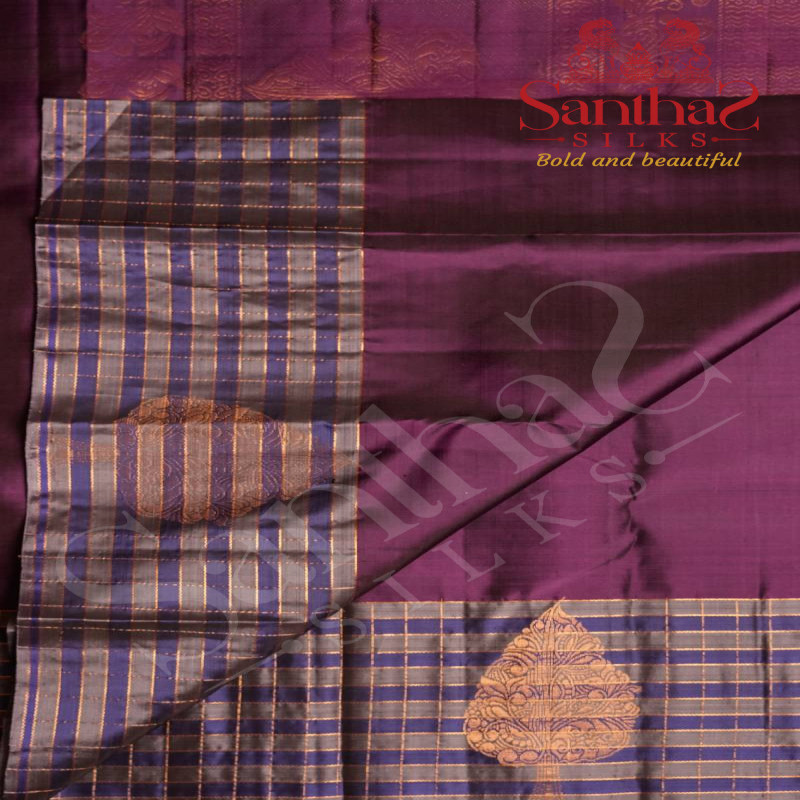 PURPLE COLOUR BODY WITH LEAF MOTIFS AND CONTRAST BLOUSE