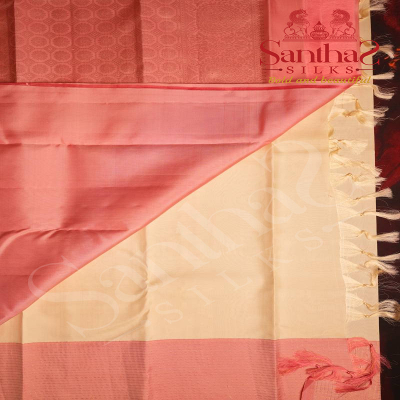 LIGHT CREAM COLOUR BODY WITH SMALL BUTTAS AND BABY PINK COLOUR CONTRAST BLOUSE