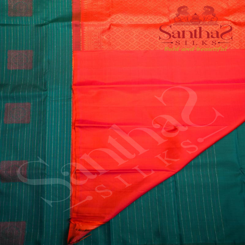 BORDERLESS BLUE COLOUR BODY STRIPS FLORAL PATTERN ZARI MOTIF WITH CONTRAST BLOUSE