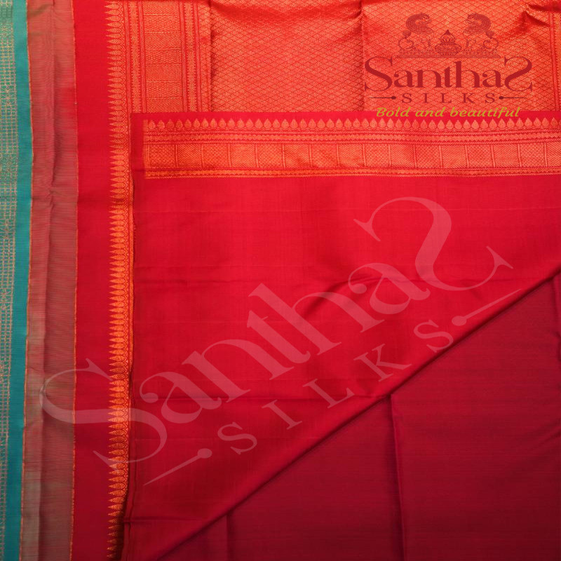 AQUAMARINE BLUE COLOUR BODY GOLDEN ZARI MOTIFS WITH CONTRAST BLOUSE