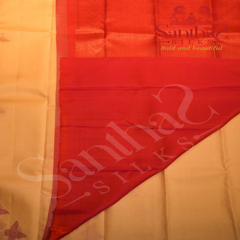 SANDAL COLOUR BODY WITH BUTTERFLY ZARI MOTIFS AND CONTRAST BLOUSE