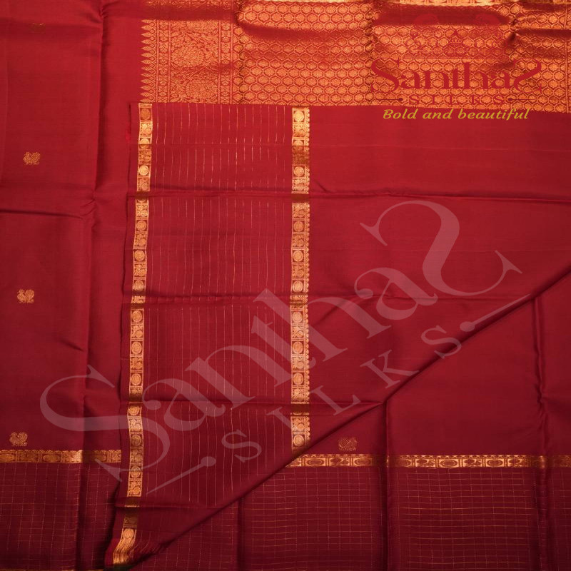 MAROON COLOUR BODY WITH GOLDEN ANNAM CHAKKARAM ZARI MOTIFS AND SELF BLOUSE