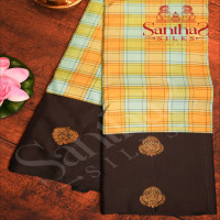 MULTI COLOUR CHECKED BODY WITH GOLDEN ZARI BUTTAS AND CONTRAST BLOUSE