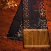 NAVY BLUE COLOUR BODY WITH COPPER AND SILVER ZARI KODI MALAR PATTERN AND CONTRAST BLOUSE