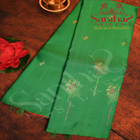 BORDERLESS PARROT GREEN COLOUR BODY WITH SILVER ZARI & PINK THREAD MOTIFS AND CONTRAST BLOUSE