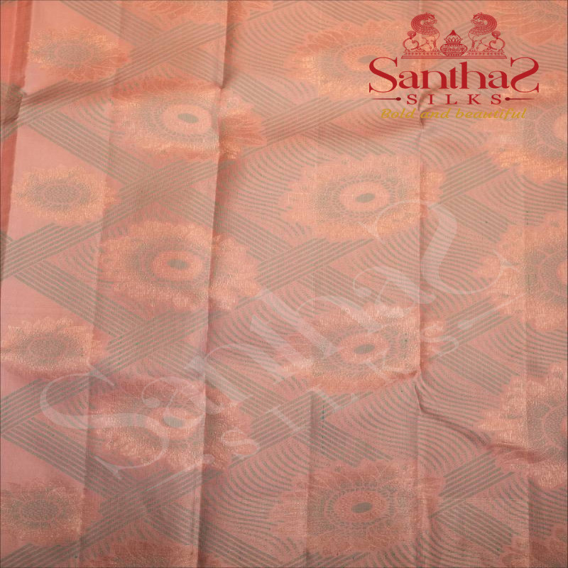 CANDLELIGHT PEACH COLOUR BODY WITH SILVER ZARI & BLUE GREEN MOTIFS AND CONTRAST BLOUSE